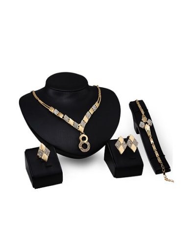 custom Alloy Imitation-gold Plated Fashion Rhinestones Square-shaped Four Pieces Jewelry Set