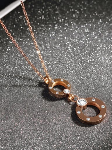 Rose Gold Rhinestone Stainless Steel  Double Loop Shaped Necklace