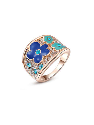 Elegant Blue Austria Crystal Flower Pattern Ring