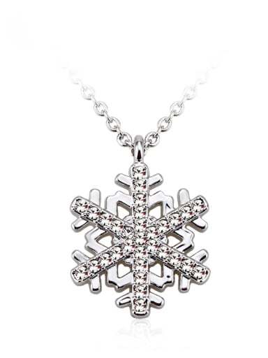 18K White Gold Snowflake Shaped Crystal Necklace