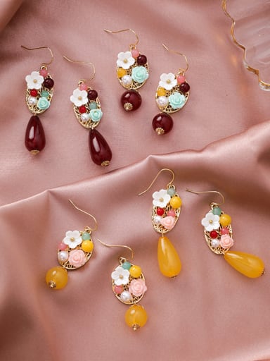 Alloy With Gold Plated Vintage Flower Hook Earrings