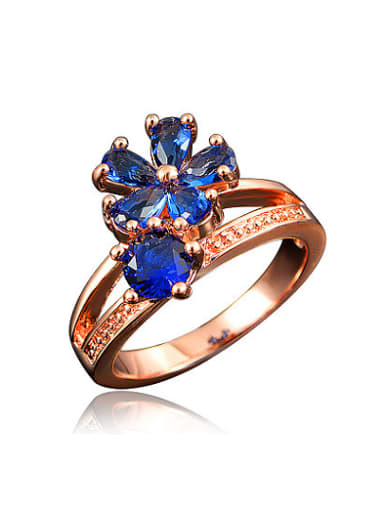 Luxury Blue Rose Gold Plated Flower Zircon Ring