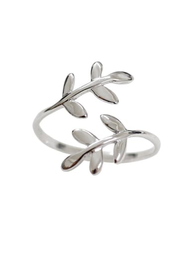 Simple Little Leaves Silver Opening Ring