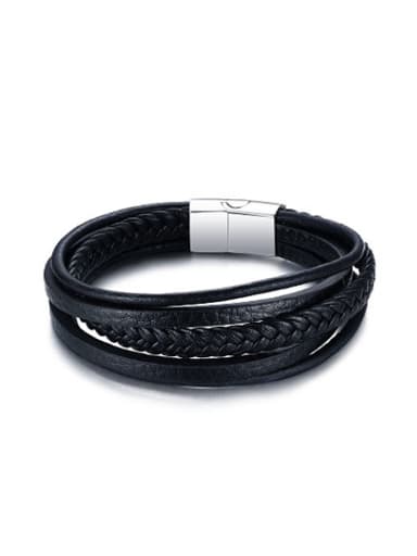 Fashion Multi-layer Artificial Leather Titanium Bracelet