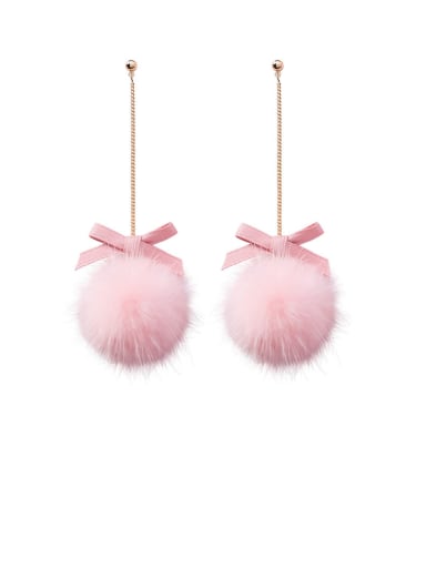 Alloy With Rose Gold Plated Cute Long Bow Hairball  Drop Earrings