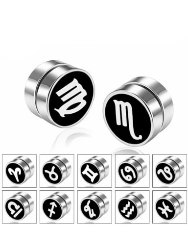 Stainless Steel With Fashion Round signs of the zodiac dumbbell Stud Earrings