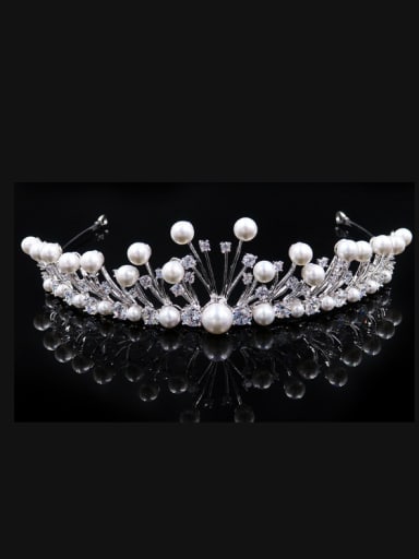 Micro Pave Zircons Artificial Pearls White Plated Hair Accessories