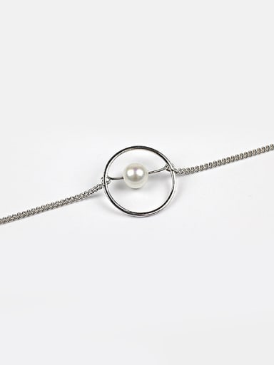 Simple White Artificial Pearl Silver Bracelet