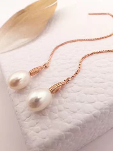 Fashion Oblate Freshwater Pearl threader earring