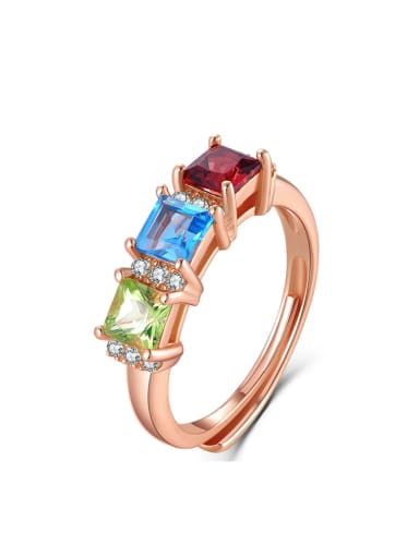 Colorful Natural Stones Rose Gold Plated Adjustable Ring