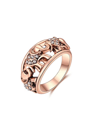Fashion Rose Gold Plated Elephant Shaped Rhinestone Ring