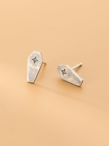 925 Sterling Silver With Antique Silver Plated Vintage Geometric Stud Earrings