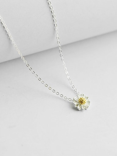Simple Little Flower Pendant Silver Women Necklace
