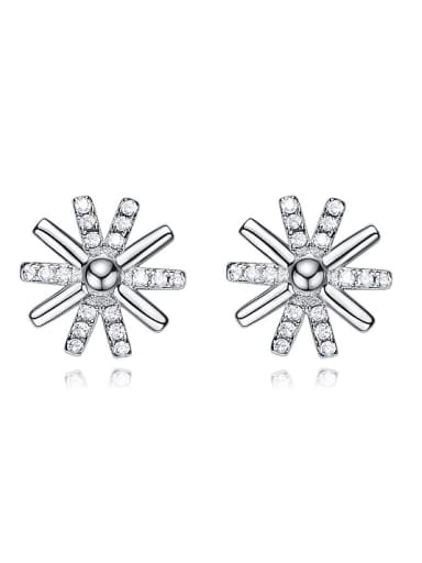 Simple Cubic Zirconias-studded Snowflake 925 Silver Stud Earrings