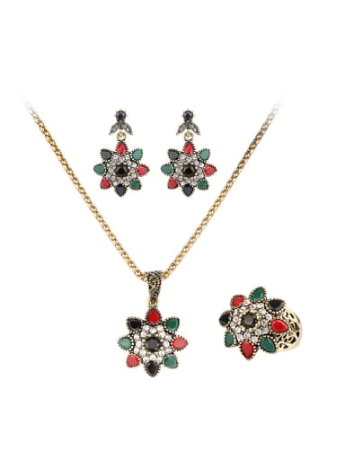 Bohemia style Tricolor Resin stones White Crystals Three Pieces Jewelry Set