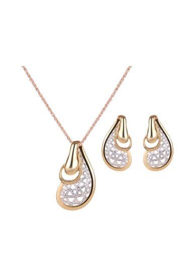 Alloy Imitation-gold Plated Fashion Rhinestones Grid Two Pieces Jewelry Set