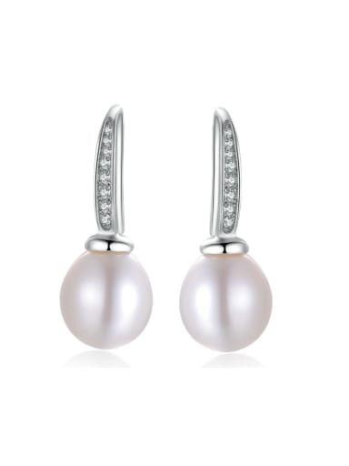 Luxury Women Classical Micro Pave Freshwater Pearls Hook Earrings