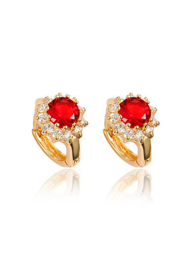 Noble Red 18K Gold Plated Flower Shaped Zircon Clip Earrings