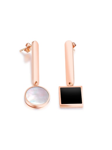 Fashion Black Square Round Shell Rose Gold Plated Stud Earrings
