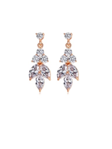 Copper With Cubic Zirconia Personality Leaf Stud Earrings