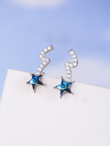 Fashion Blue Crystal Star Cubic White Zirconias 925 Silver Stud Earrings