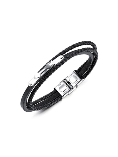 Simple Multi-band Black Artificial Leather Little Arrow Bracelet