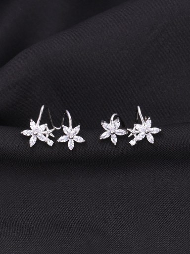 Copper With White Gold Plated Cute Flower Stud Earrings