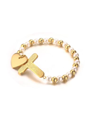 Fashionable Gold Plated Heart Shaped Pearl Charm Bracelet