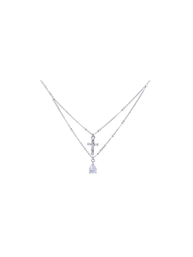 Copper Alloy White Gold Plated Simple Cross Zircon Necklace