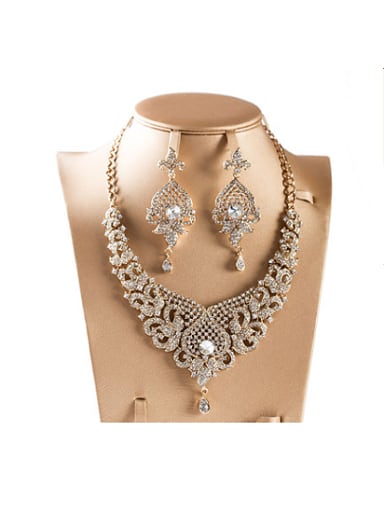 Exaggerated Ethnic Glass Rhinestones Two Pieces Jewelry Set