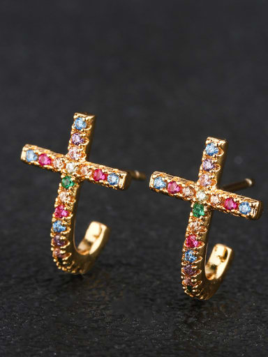 Copper With Cubic Zirconia Trendy Cross Cluster Earrings