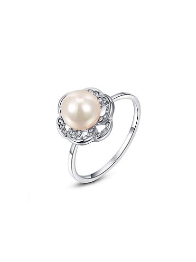 Women All-match Flower Shaped Artificial Pearl Ring