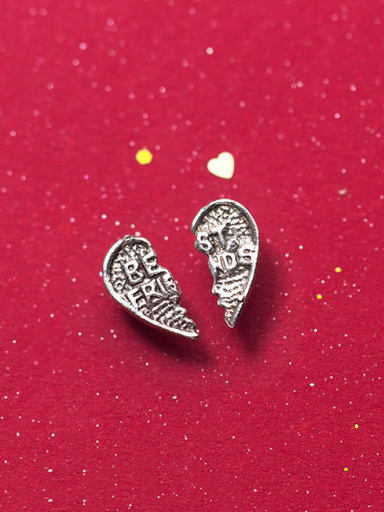 925 Sterling Silver With Antique Silver Plated Personality Asymmetric&Heart Stud Earrings