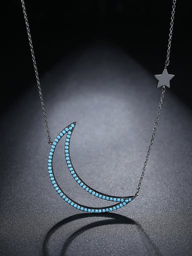 Copper inlaid AAA Blue Zircon simple Moon Necklace