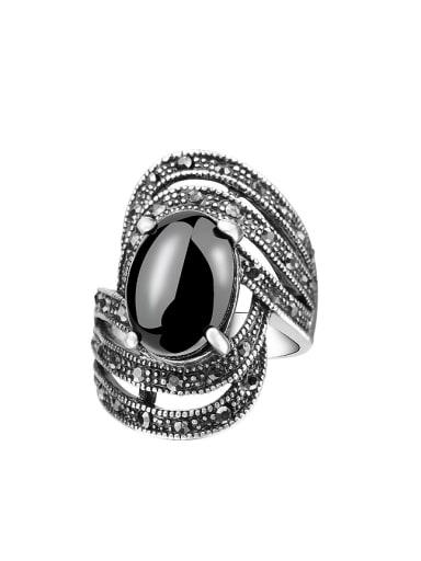 Retro style Oval Resin Grey Rhinestones Alloy Ring