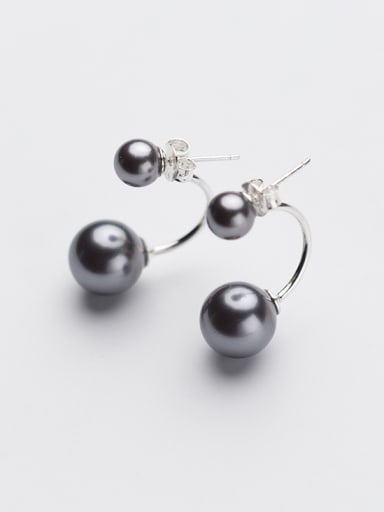 Personality Geometric Black Artificial Pearl S925 Silver Earrings