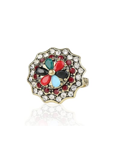 Classical Retro Resin stones Crystals Flowery Alloy Ring