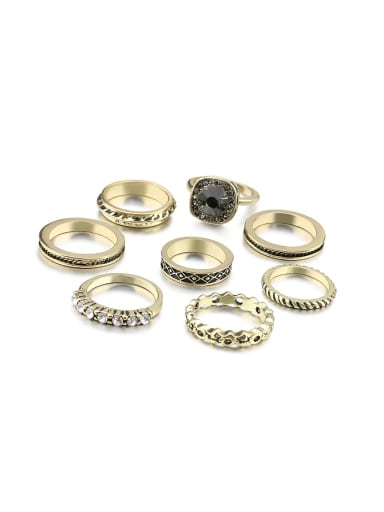 Antique Gold Plated Black crystals Alloy Ring Set