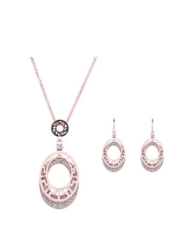 Alloy Rose Gold Plated Fashion Rhinestones Hollow Oval Two Pieces Jewelry Set