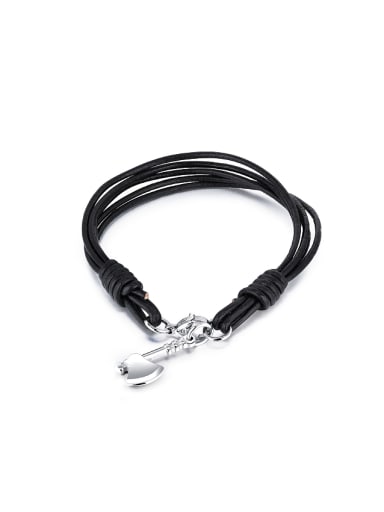 Personalized Black Artificial Leather Multi-band Little Axe Bracelet
