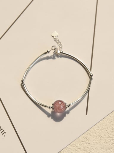 Simple Pink Stone Silver Bracelet