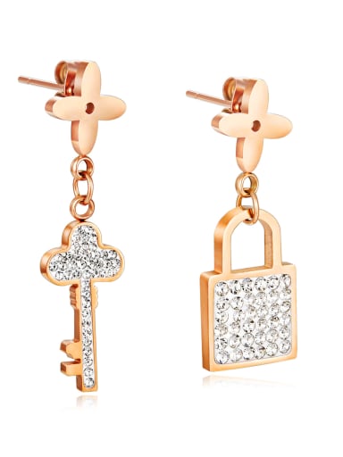 Copper With Rose Gold Plated Personality key and lock Stud Earrings