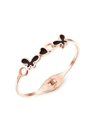 Fashion Black Butterflies Heart Rose Gold Plated Bangle