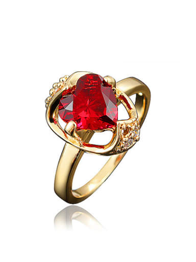 Elegant 18K Gold Plated Red Heart Shaped Zircon Ring