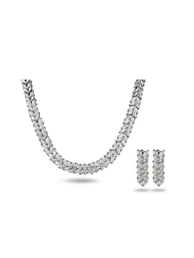High Quality Letter V Shaped Zircon Two Pieces Jewelry Set
