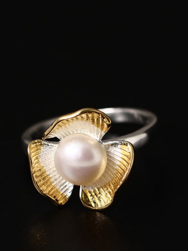 Color Plated Freshwater Pearl Open Ring