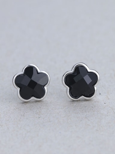 Black Flower Shaped Carnelian stud Earring