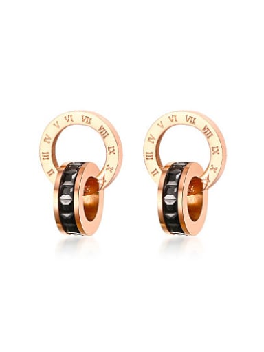 Elegant Rose Gold Plated Geometric Zircon Titanium Drop Earrings