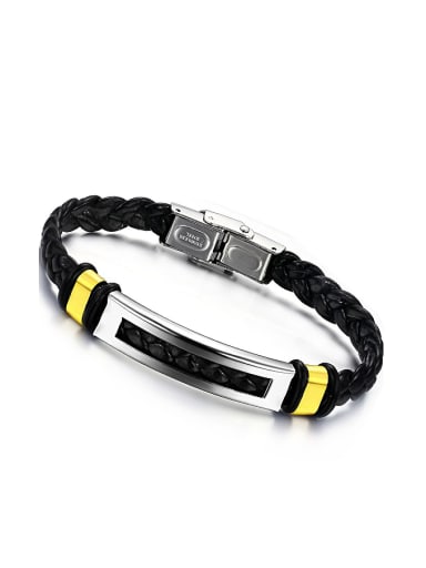 Fashion Black Woven PU Chain Titanium Bracelet