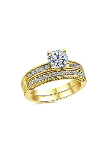 Copper Gold Plated Round Shaped Zircon Ring Set